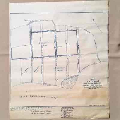 Reproduction of 1880 'Map of a Portion of Bay Farm Island', by M. J. King, 1970