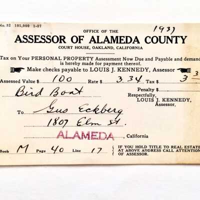 Assessors evaluation of a bird boat owned by Gus Ekberg, 1931