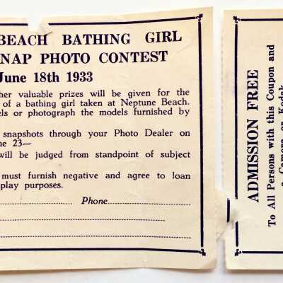 Entry blank for photo contest and free ticket for Neptune Beach, 1933
