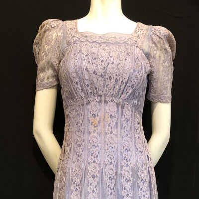 Moline net lavender cotton lace dress with matching petticoat, 1942