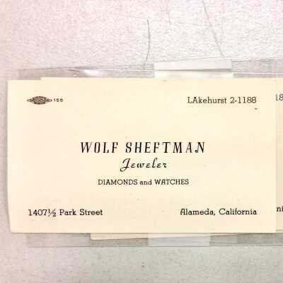 Business card of Wolf Sheftman, Jeweler, prior 1965