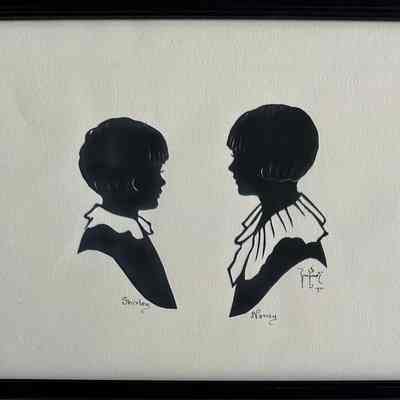 Framed silhouettes of Shirley and Nancy Martin, 1932
