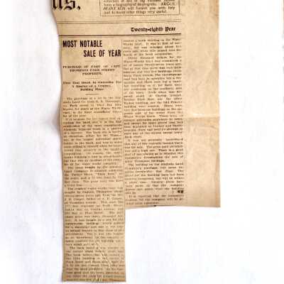 Clipping 'Most Notable Sale of the Year' about land on Park Street, 1905