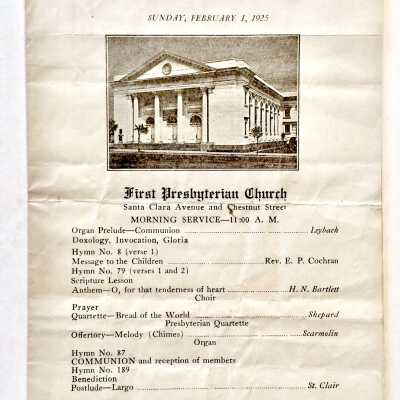 Program Morning Service First Presbyterian Church, 1925