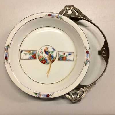 Royal Rochester Golden Pheasant Fraunfelter porcelain pie server and stand, c. 1920s
