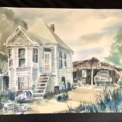 Watercolor of a cottage of the Ratto / Silva Fram, BFI, c. 1979