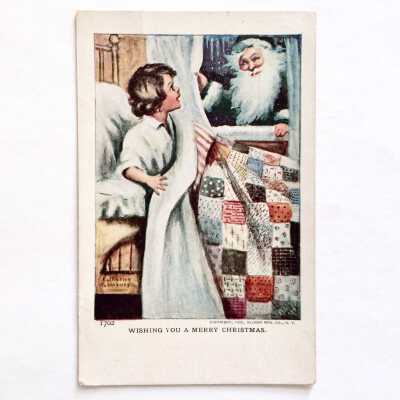 18-piece Child's tea set of white porcelain with red roses, and postcard, c. 1908-1910