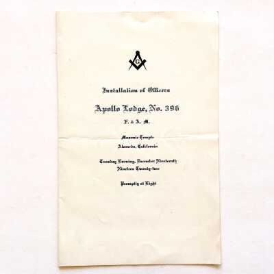 Program installation of Officers, Masons, Apollo Lodge, 1922