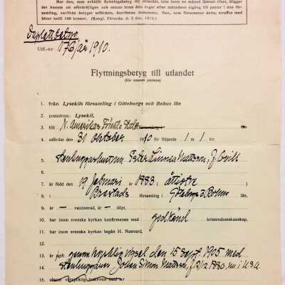 Document in Swedish from the Ekberg family, 1905