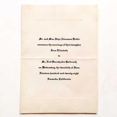 Announcement marriage Jean Elizabeth Dickie to Fred Galbreath, 1928