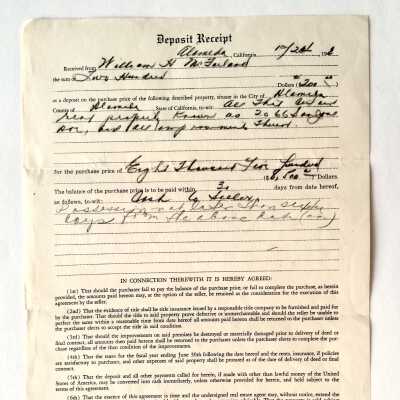 Deposit receipt for sale of 2066 San Jose Ave., 1948