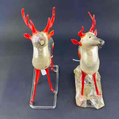 Small Bimini Glass Mercury Silver and Red Reindeer Decoration