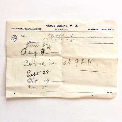 Prescription form from Dr. Alice Burke, prior to 1965