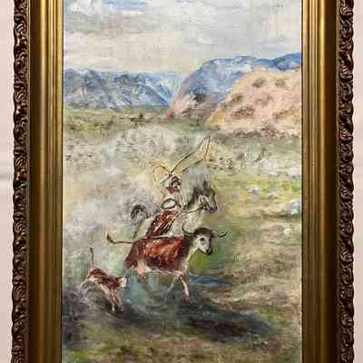 Oil painting of a western scene, by Rose Krueger, c. 1890s