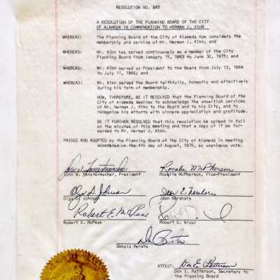 Resolution of Planning Board Commendation Herman J. Kihn, 1975