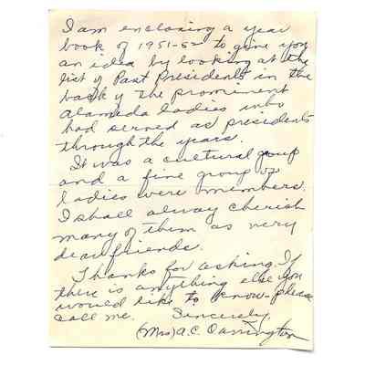 History of Alcyon Club by Mrs. A. C. Carrington, 1957