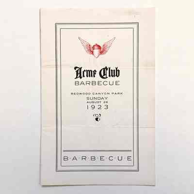 Invitation to Barbeque sponsored by the ACME Club, Redwood Canyon Park, 1923