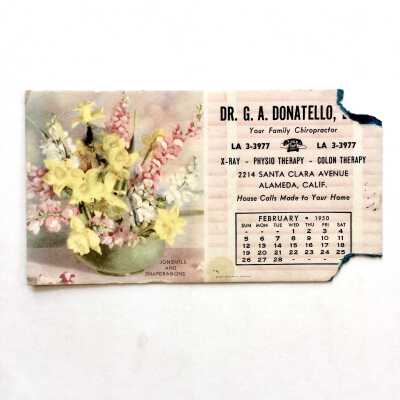 Ink blotter advertising Dr. G. A. Donatello, Chiropractor, 1950