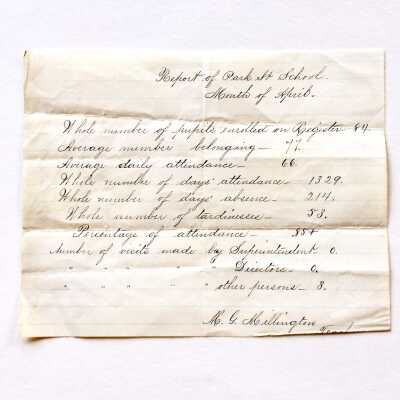 Report of enrollment and attendance of Park Street School, 1878