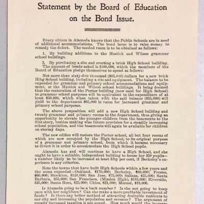 Flyer about bond issue alterations for schools, 1902