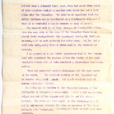 Letter by Mayor Taylor about Pinnacles National Monument, 1915