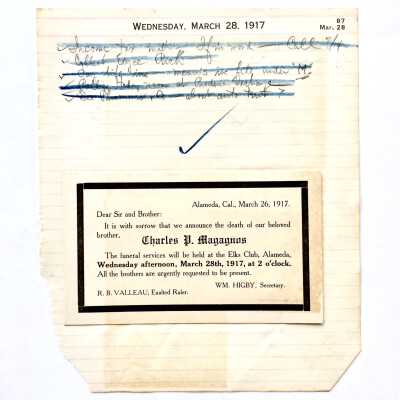 Postcard Announcement death Charles P. Magagnos, 1917