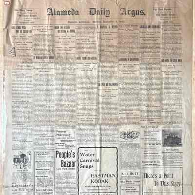September 8, 1902 Daily Argus from the 1902 Alameda High School Cornerstone Box