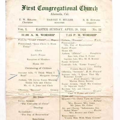 Program Sunday Worship 'First Congregational Church', April 1924