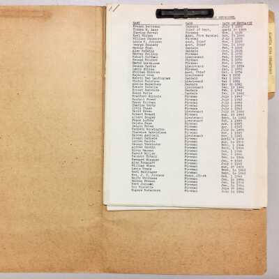 Folder 'Alameda Fire Department', with personnel roster, prior 2011