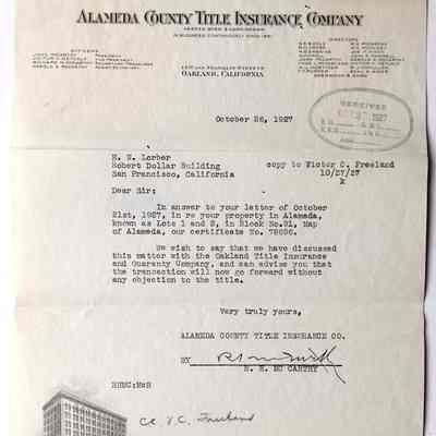 Typed letter to H. M. Lorber re property at Van Buren and Fountain, 1927