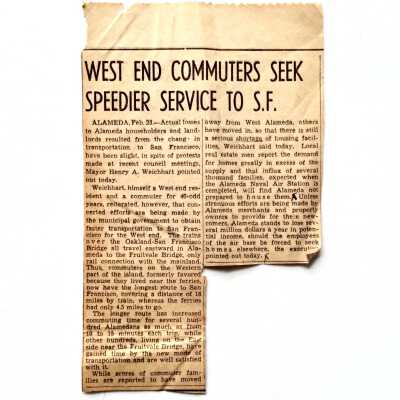 Clipping 'West End Commuters seek speedier service', 1939