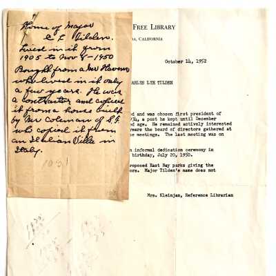 Letter of information on Major Charles A. Tilden, 1952