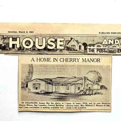 Clipping about a home designed by Mildred S. Meyers, 1937