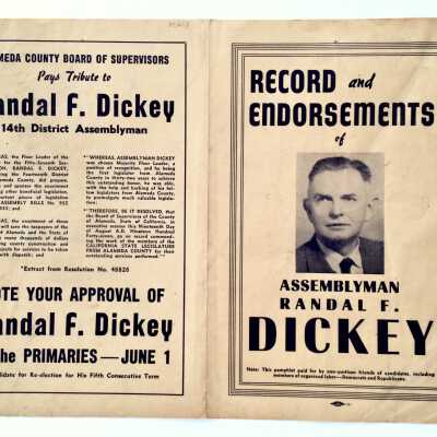 Flyer endorsing Assembyman Randall F. Dickey, 1947