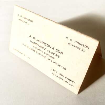 Business card of A.G. Johnson & Son, hardwood floor installers, pre-1965