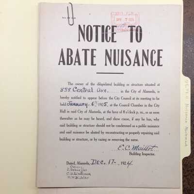 Notice about derelict property at 838 Central Ave, 1924-1925