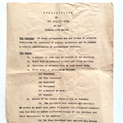 'Constitution of the Aviation Club of Alameda High School', c. 1930s