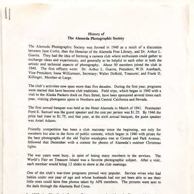 History of the Alameda Photographic Society, prior 2004