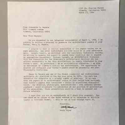 Letter from Woody Minor to Jeanette B. Meyers, 1984