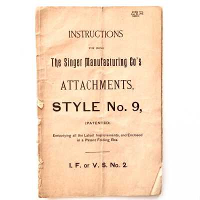Instructions Pamphlet for a Singer Sewing machine, style #9, of the Ekberg family