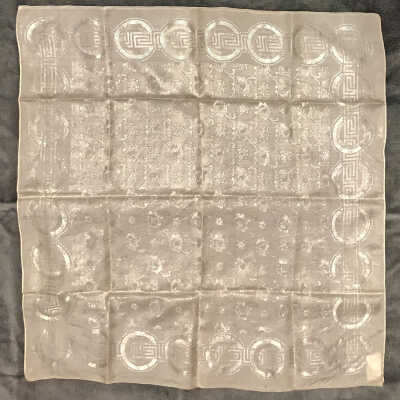 Square off-white scarf of flower patterned silk, c. 1900s
