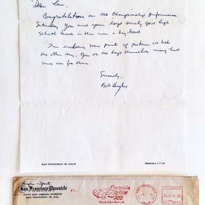 Envelope and letter from S.F. Sports Editor to Coach Jolley, 1954