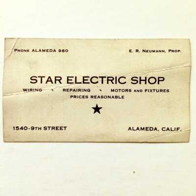 Business card from Star Electric Shop, E.R. Neumann proprietor, c. 1930s