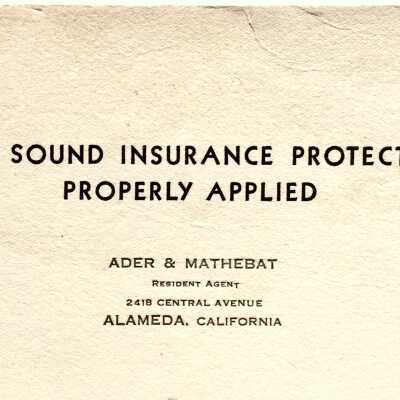 Advertising ink Blotter for Ader & Mathebat Insurance, before 1998