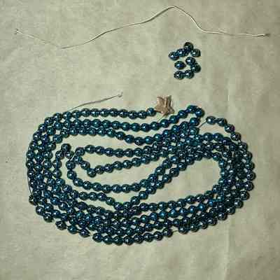 Blue Glass Garland with Wire Hangers, c. 1960s