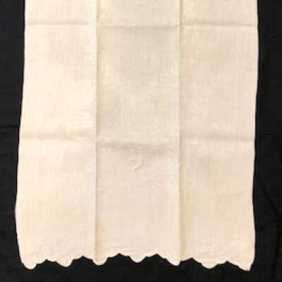 White cotton floral damask guest towel with embroidered J, early 1900s