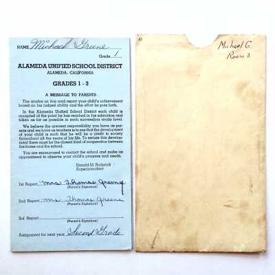 Report card of Michael Greene and envelope, Otis School, 1965-1966
