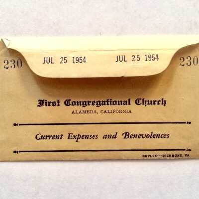 Contribution envelope of the First Congregational Church, 1954