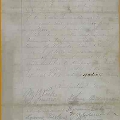 Petition for resignation Henry Robinson from Board of Trustees , c. 1890