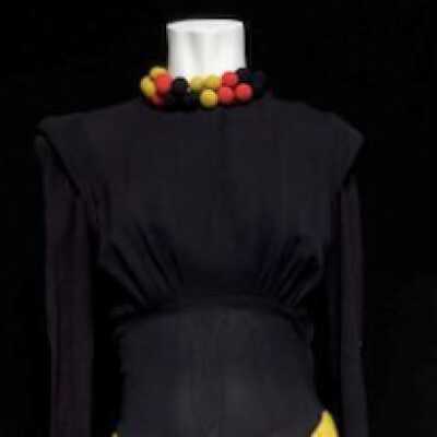 Full-length Rayon Crepe dress in black and orange, c. 1940s